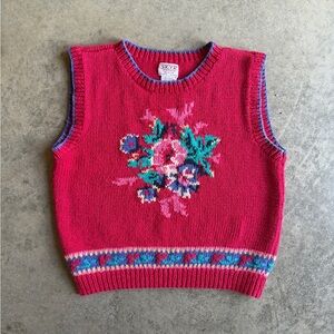 Vintage Magenta Floral Knit Sweater Vest